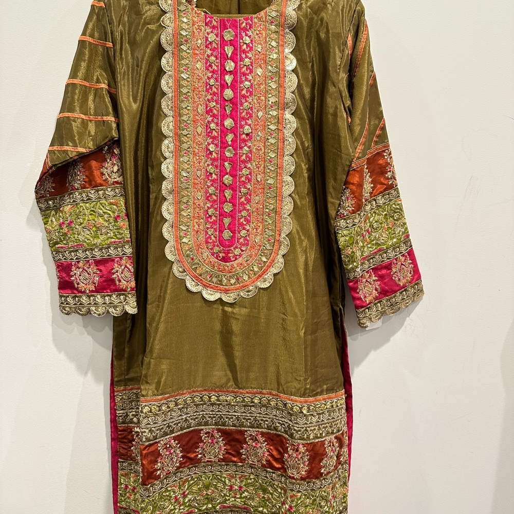 & Other Stories Olive and Pink Long Sleeve Dress
